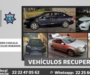 Policía San Pedro Cholula recupera 5 vehículos con reporte de robo